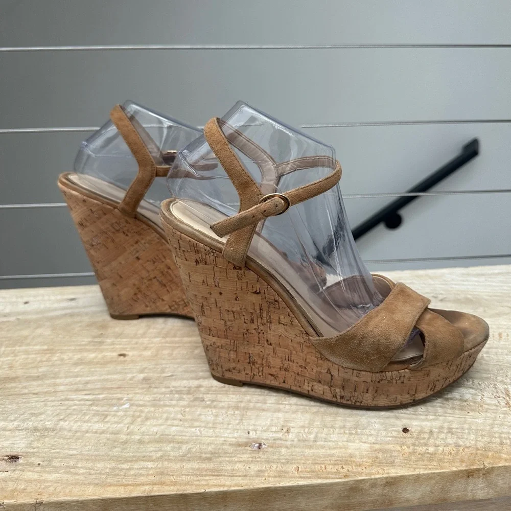Jessica Simpson tan ankle strap wedge heel summer formal event party size 9 - Picture 3 of 11